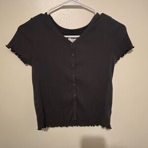 GAP juniors size 18-20 gray Ribbed Button-Front V-Neck Crop Top